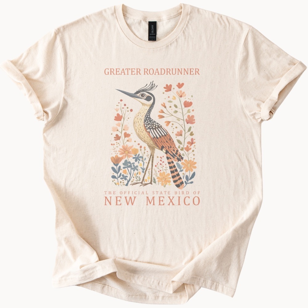 Greater Roadrunner Botanical Graphic Tee New Mexico State Bird Nature Art